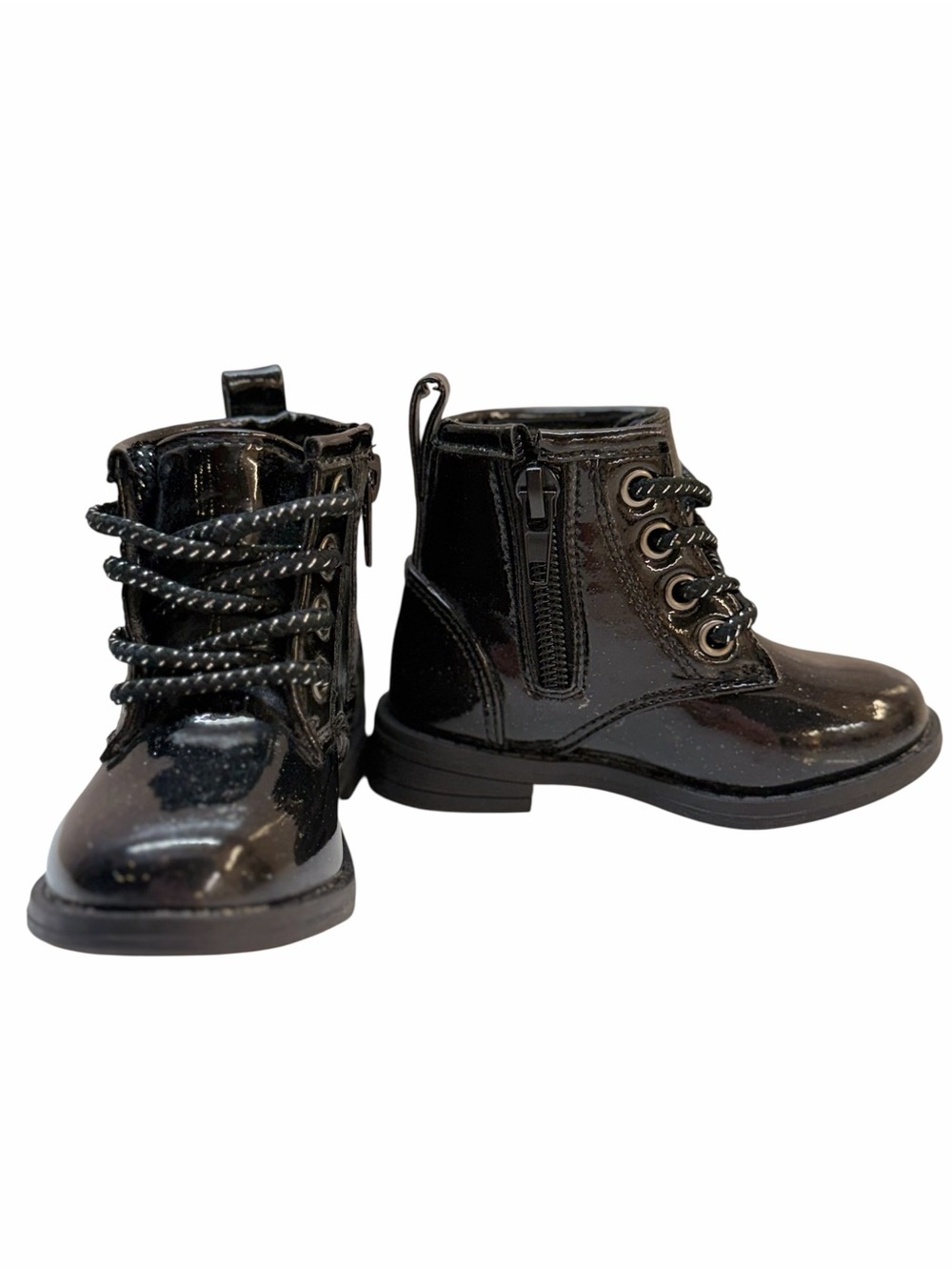 Lucky Brand Kristen Black Glitter Combat Boots Youth Size 6 NWOB